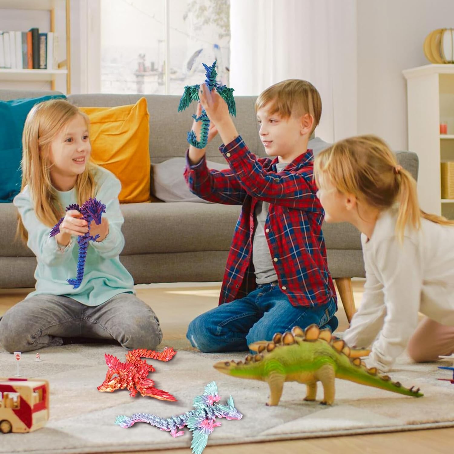 3 PCS 3D Printed Dragon with Wings, 3D Dragon 9&Prime; Articulated Winged Dragon for H