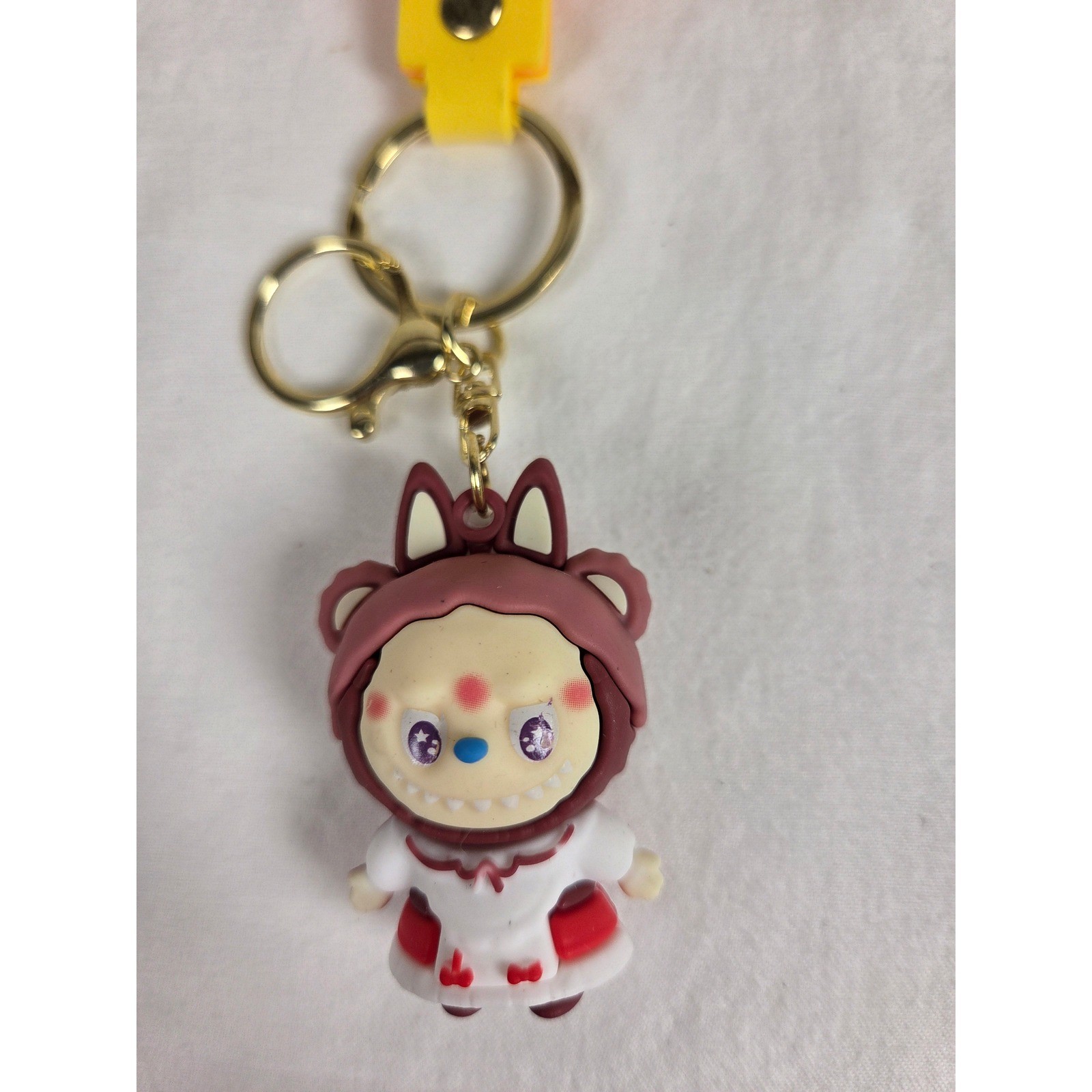 Labubu PVC Keychain Set of 2 Blue and Red with Wrist Straps Pop Mart Style