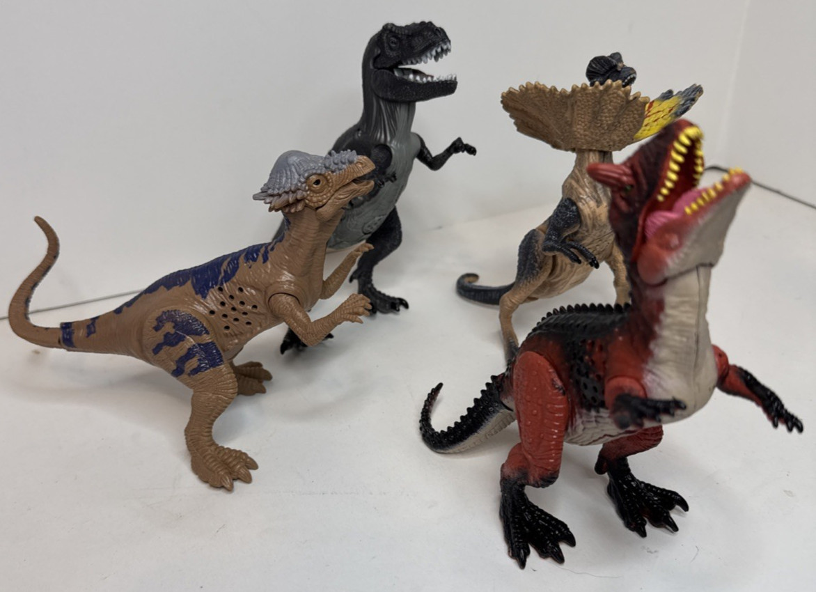 Kid Galaxy Lot of 4 Posable Dinosaurs All w/Lights & Sounds T-Rex & More