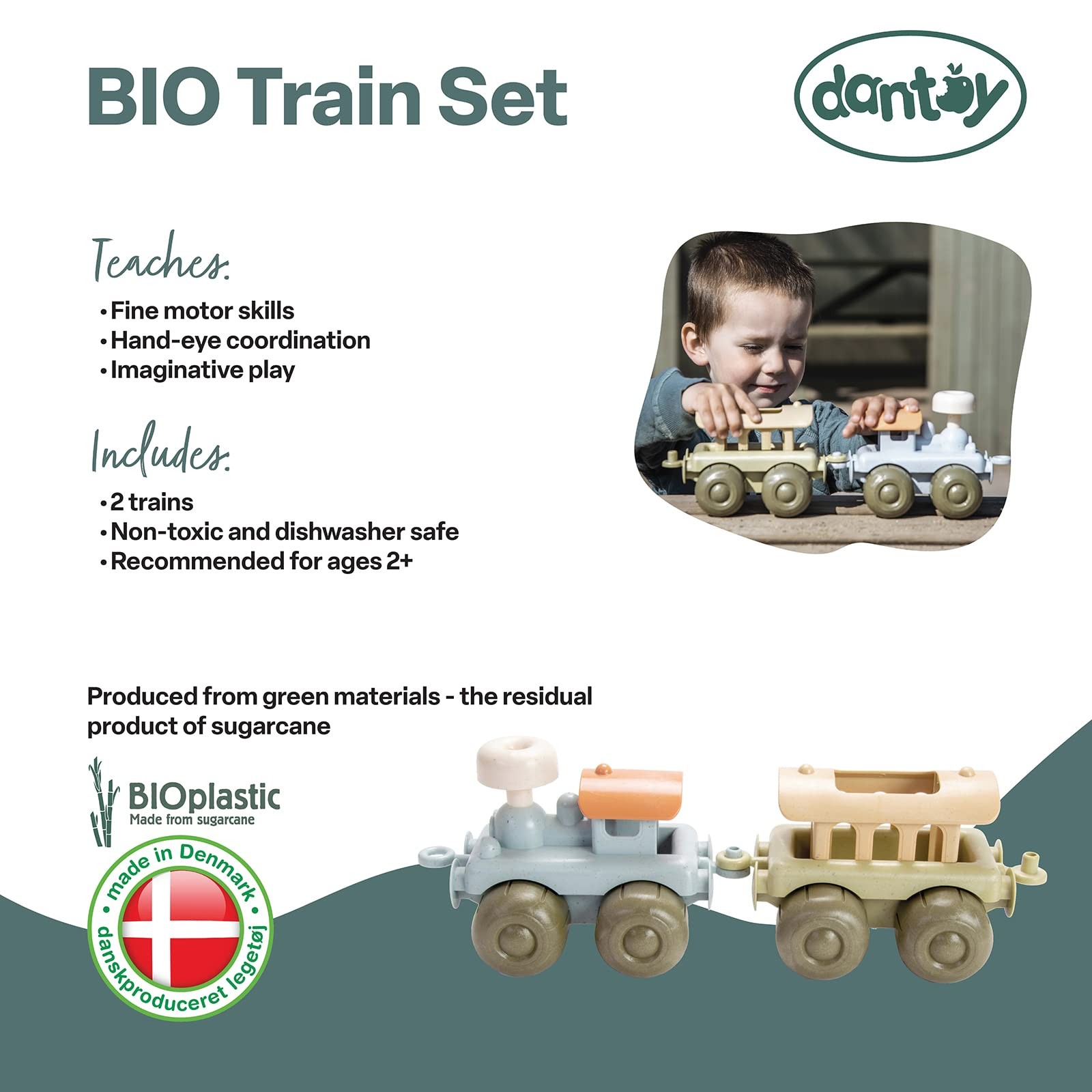 : BIO Train Set – 2 Linking Train Cars, Muted Colors, Indoor & Outdoor Play V…