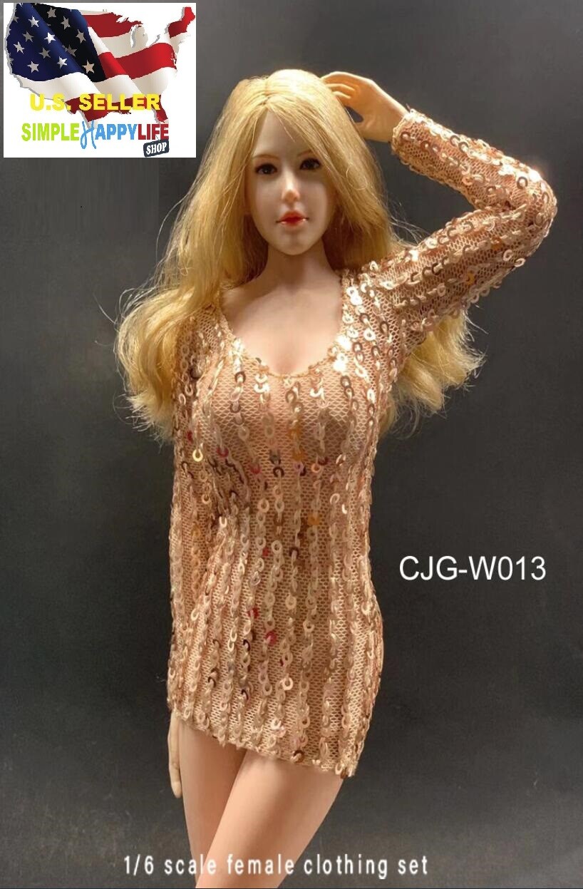 1/6 Female Gold Fashion Dress for 12 » figure PHICEN JIAOU DOLL hot toys ❶USA❶