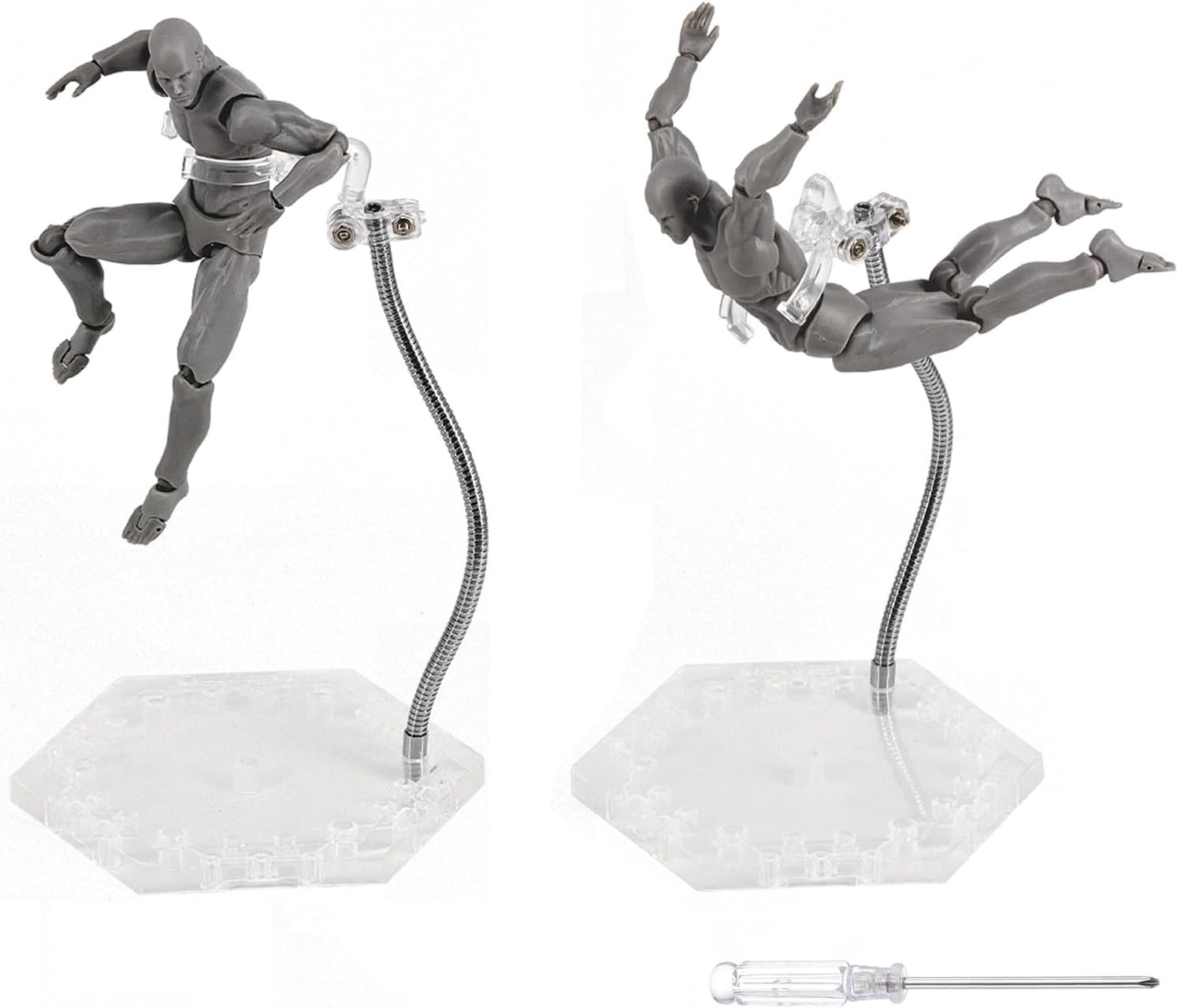 Action Figure Stand with Adjustable Metal Support Arm, Action Figure 2Pcs Clear