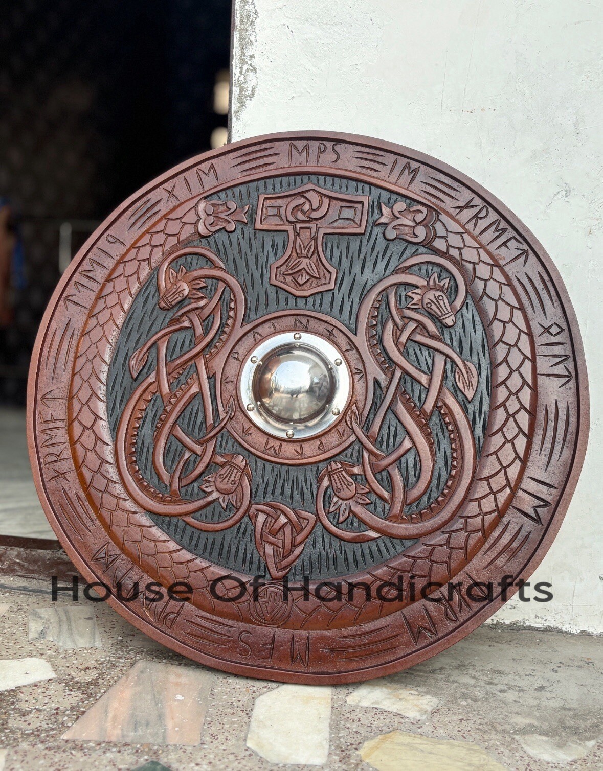 wooden carved shield 24 inches round wooden craved shield for cosplay ,wall deco