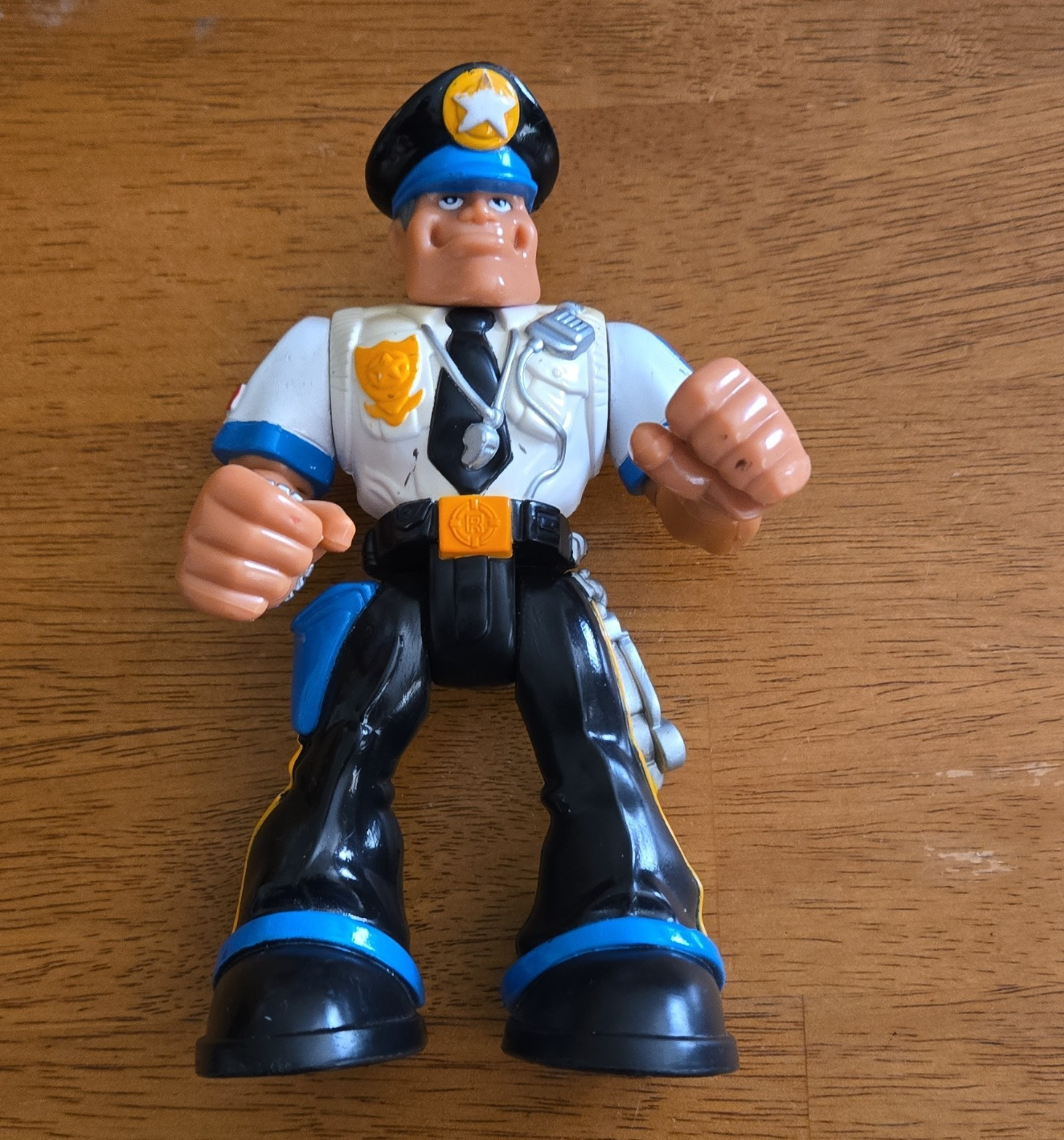 Police Officer Action Figure Plastic Black White Blue Police Theme