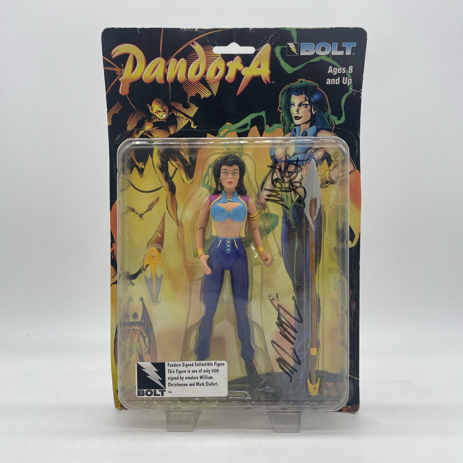 Bolt Entertainment Pandora 7&Prime; Action Figure 1997 Blue Costume LE 500 Signed!