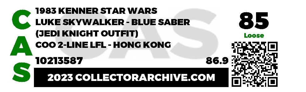 1983 Kenner Star Wars Luke Skywalker Jedi Blue Saber Graded CAS 86.9 – Not AFA