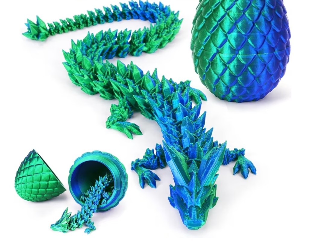 3D Printed Dragon in Egg Blue Green Articulated Dragon 5&Prime;