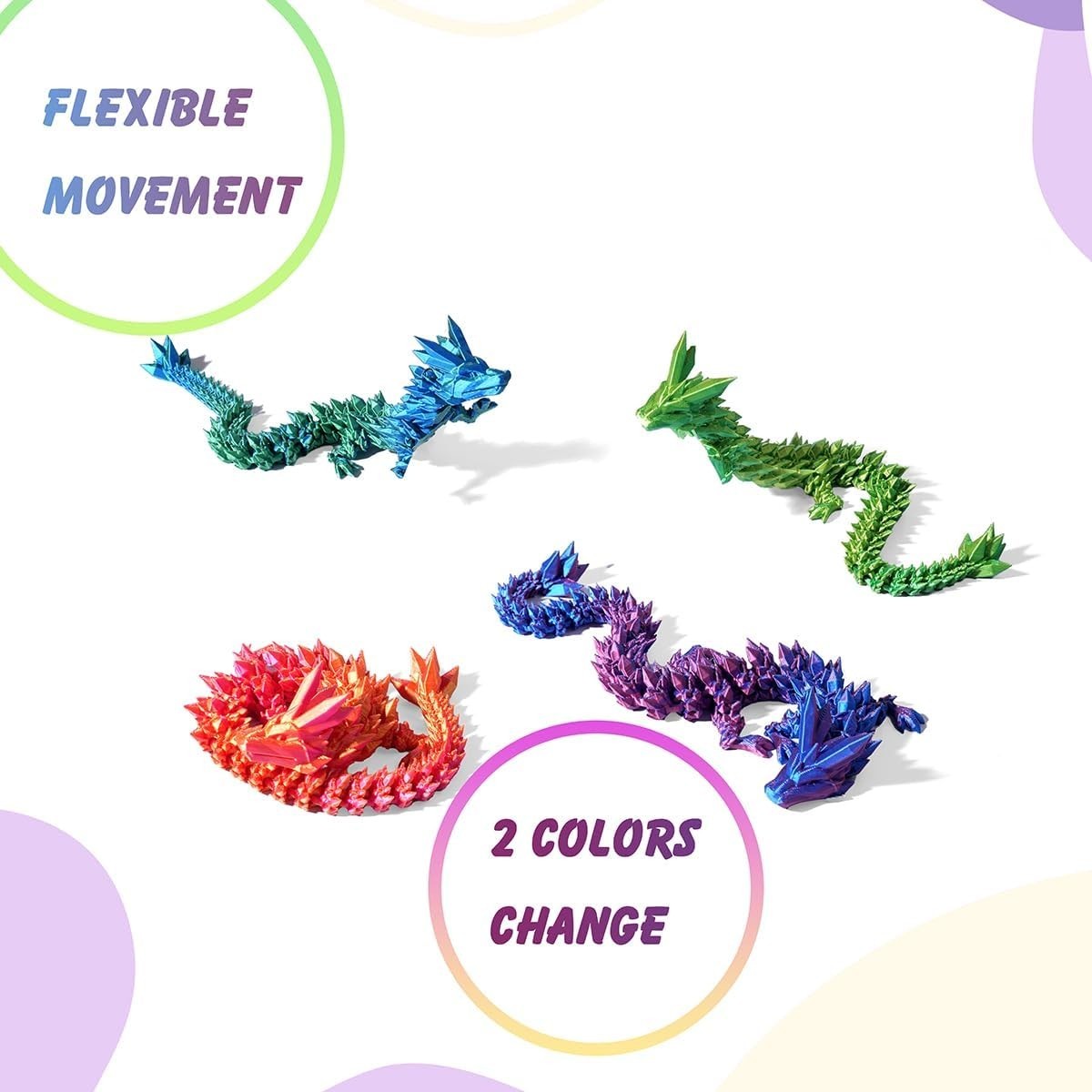 Interactive 12-Inch 3D Printed Dragon Set | Stress Relief & Decor for All Ages
