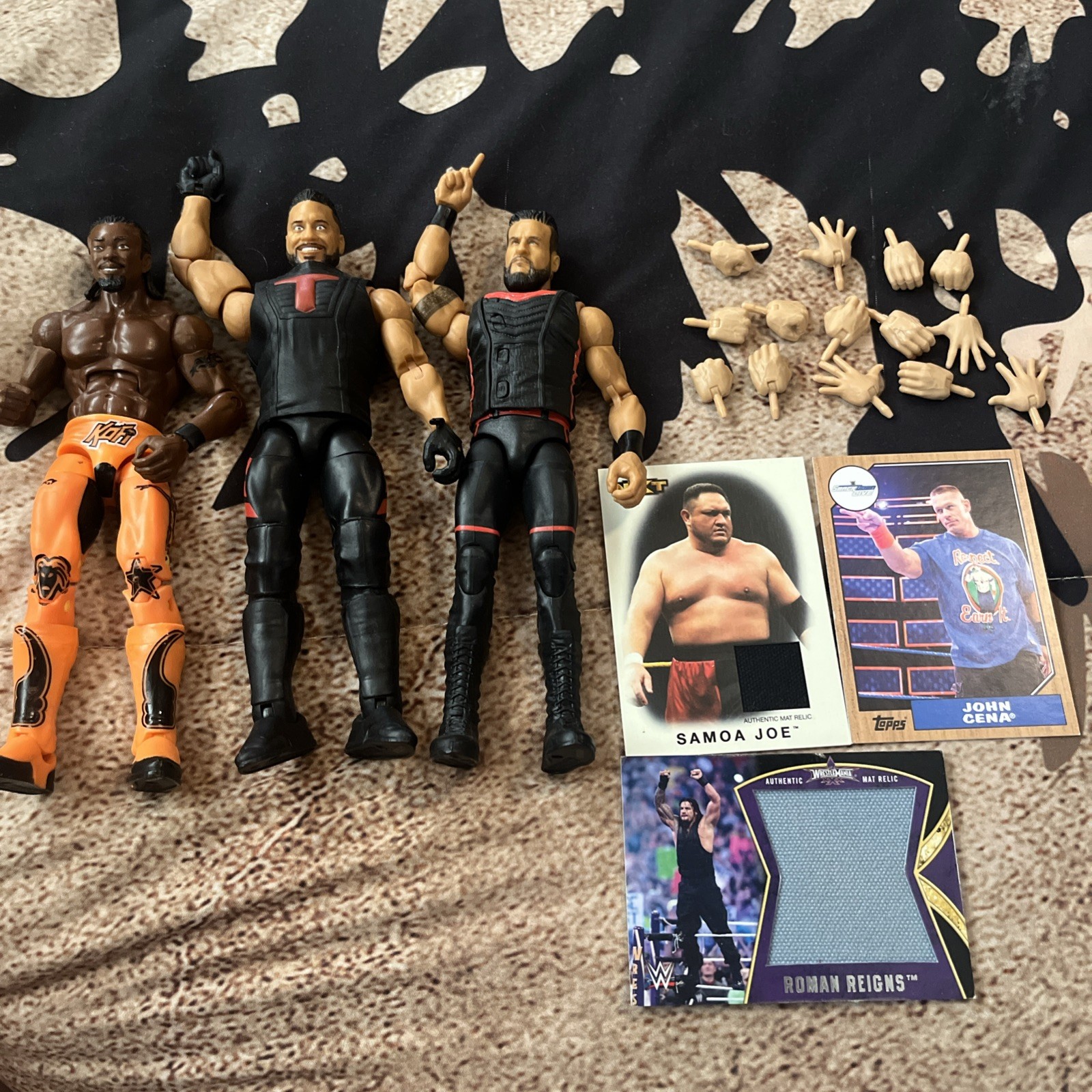 WWE Elite Figure Lot And Mat Relic Cards