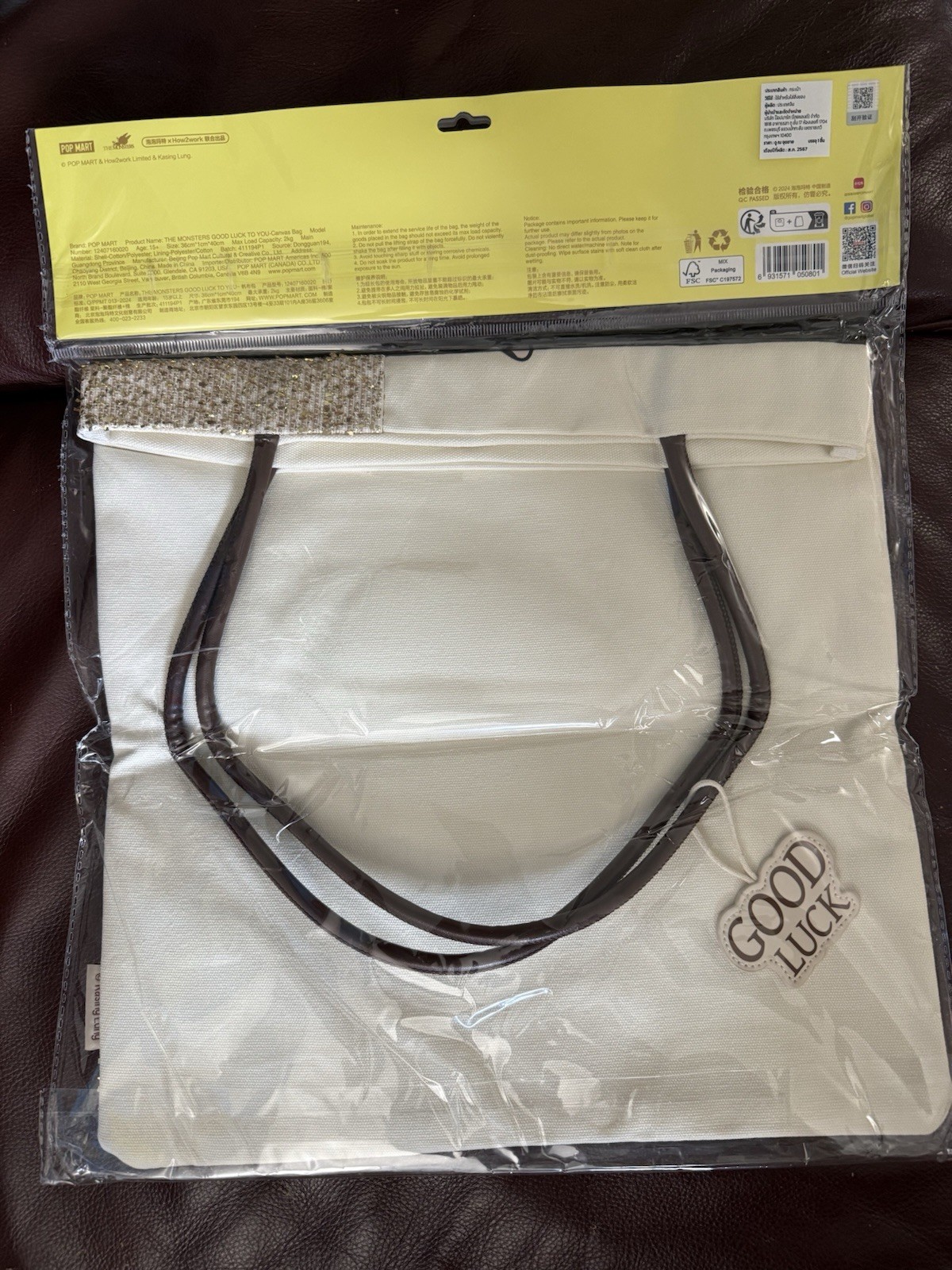 (Authentic) Pop Mart Labubu Good Luck To You Canvas Bag Thailand Exclusive New