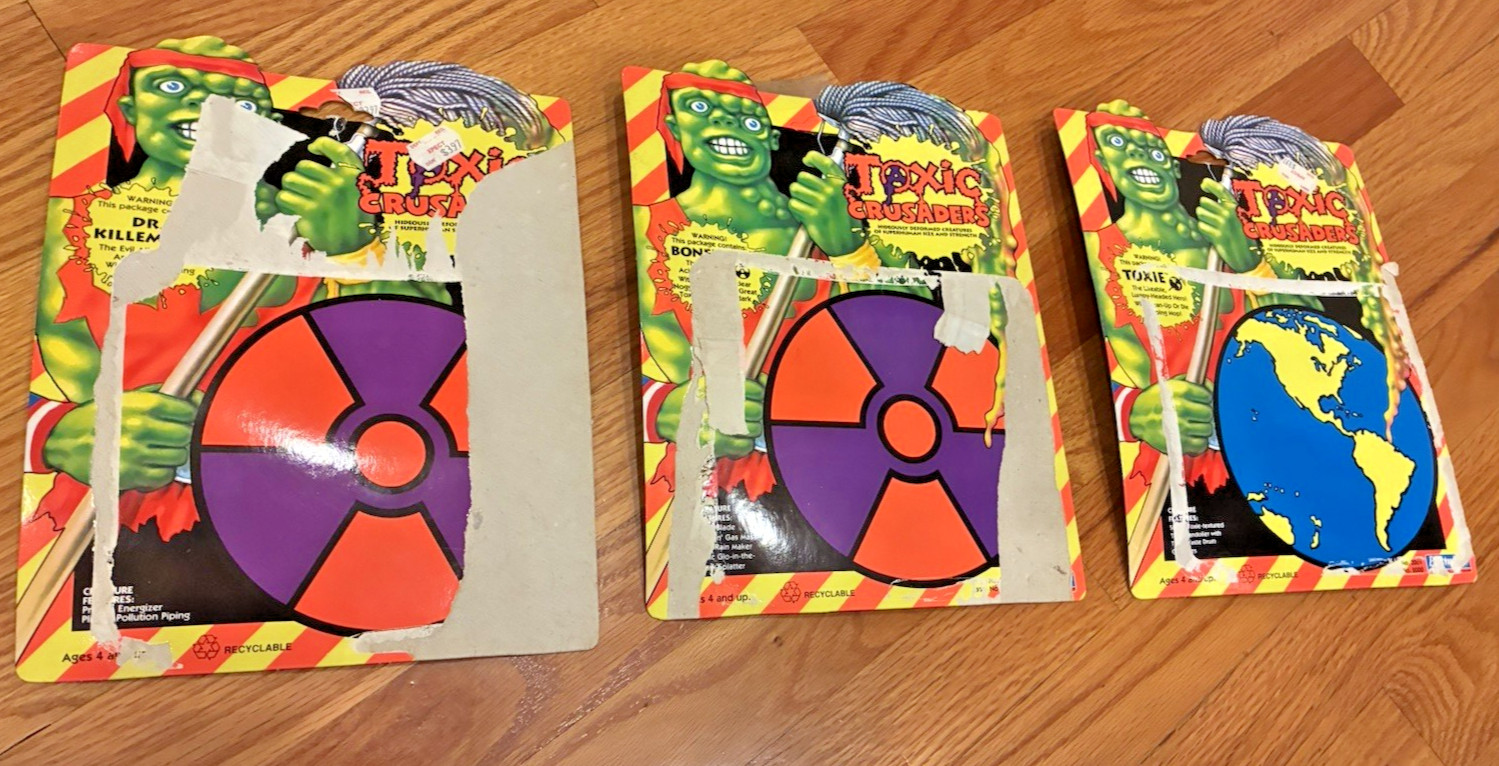 LOT OF 3 VINTAGE TOXIC CRUSADERS CARD BACKS 1991 -TOXIE, BONEHEAD, DR. KILLEMOFF