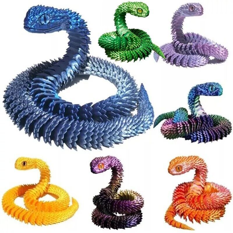 24&Prime; 3D Printed Animals Snake Viper Snake Flexible Snake Fidget Toys Desk Decor