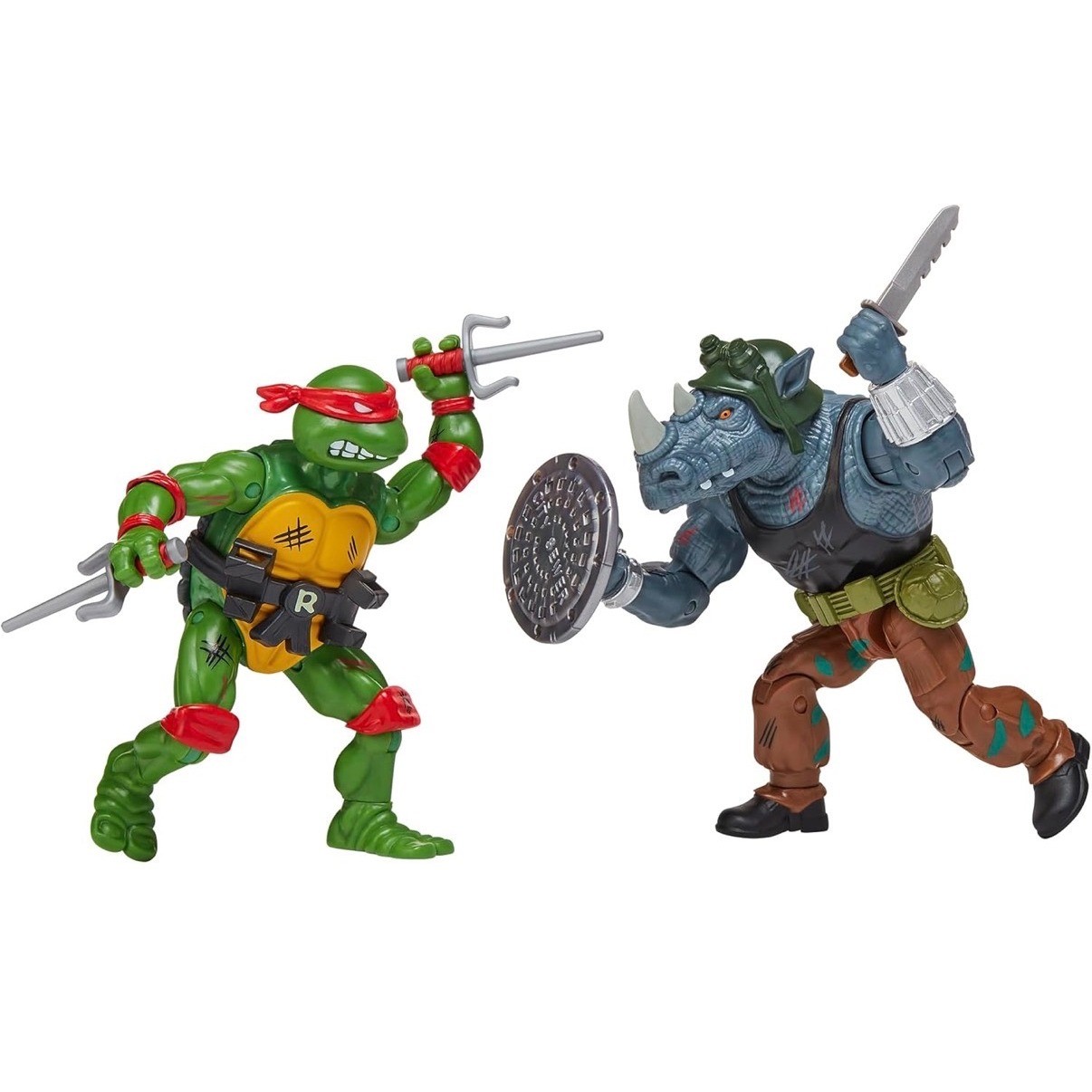 TMNT 1988 Remastered Raphael vs Rocksteady Playmates Action Figure 2-Pack N Hand