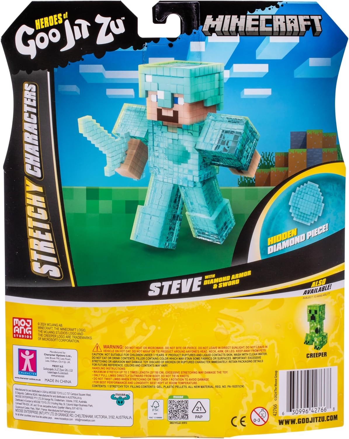 Minecraft Stretchy Characters, Steve with Diamond Armor & Sword, Super Squishy G