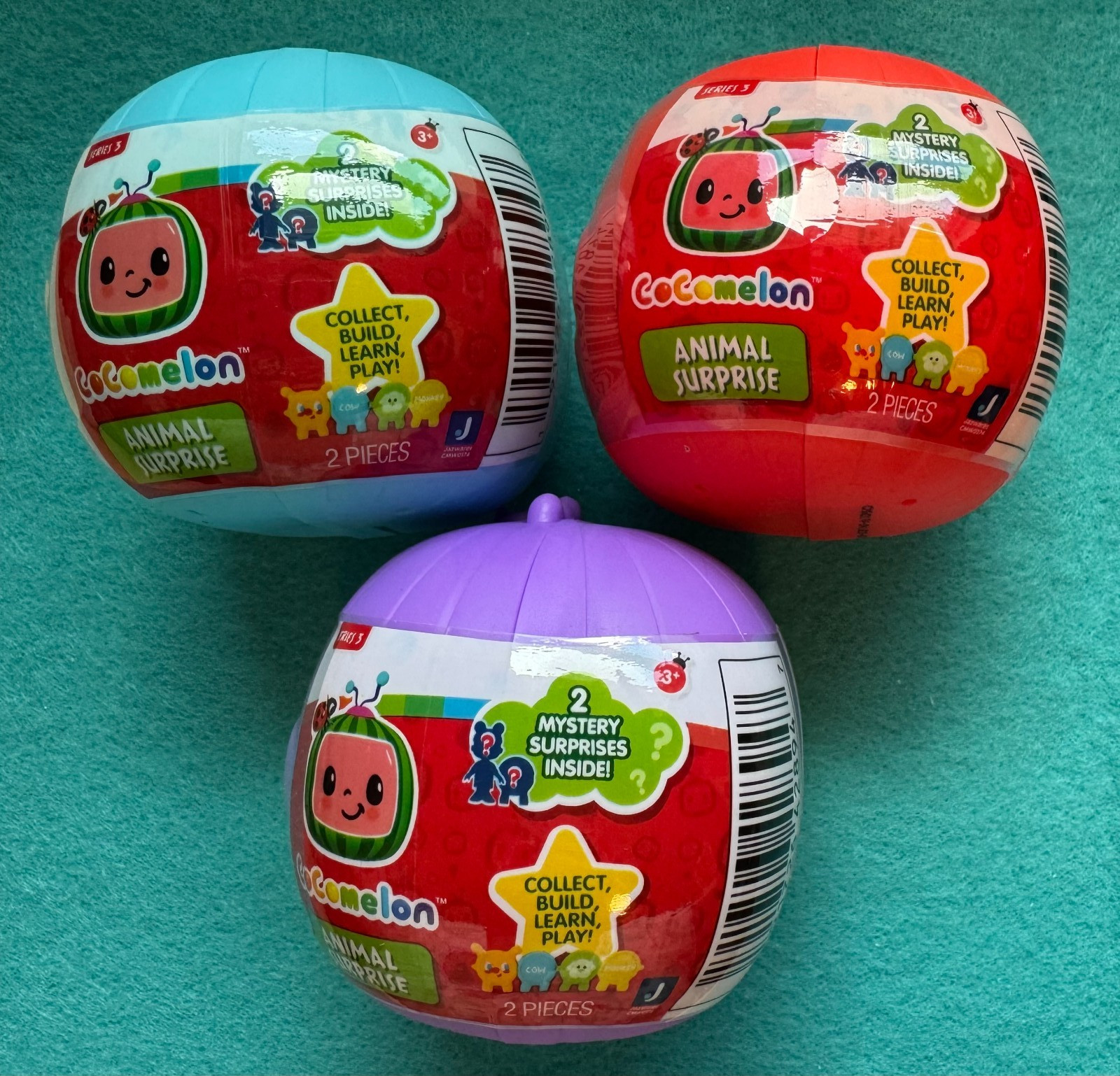 Lot of 3 Cocomelon Animal Surprise Mystery Balls – Series 3 New/Sealed/Random
