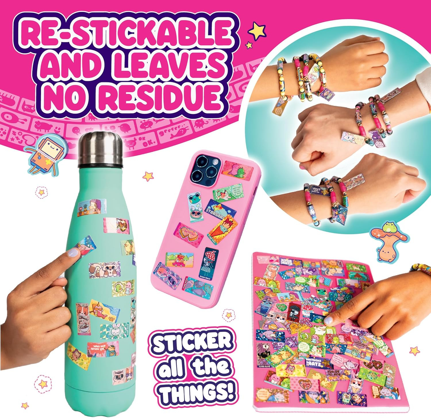 STICKI ROLLS – Wearable & Shareable Sticker Toy Bracelet | Includes 70 Mini Stic