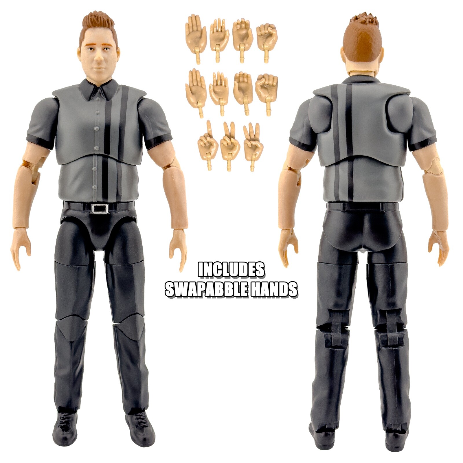 Ultimate Dark Gray Referee with Deluxe Articulation for WWE & AEW Figures