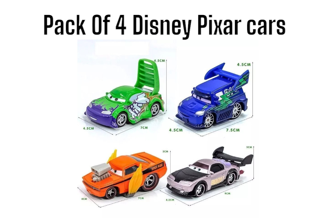 4-PACK Set Disney Pixar Movie Cars 1 Diecast Boost DJ Wingo Snot-Rod Toy Car