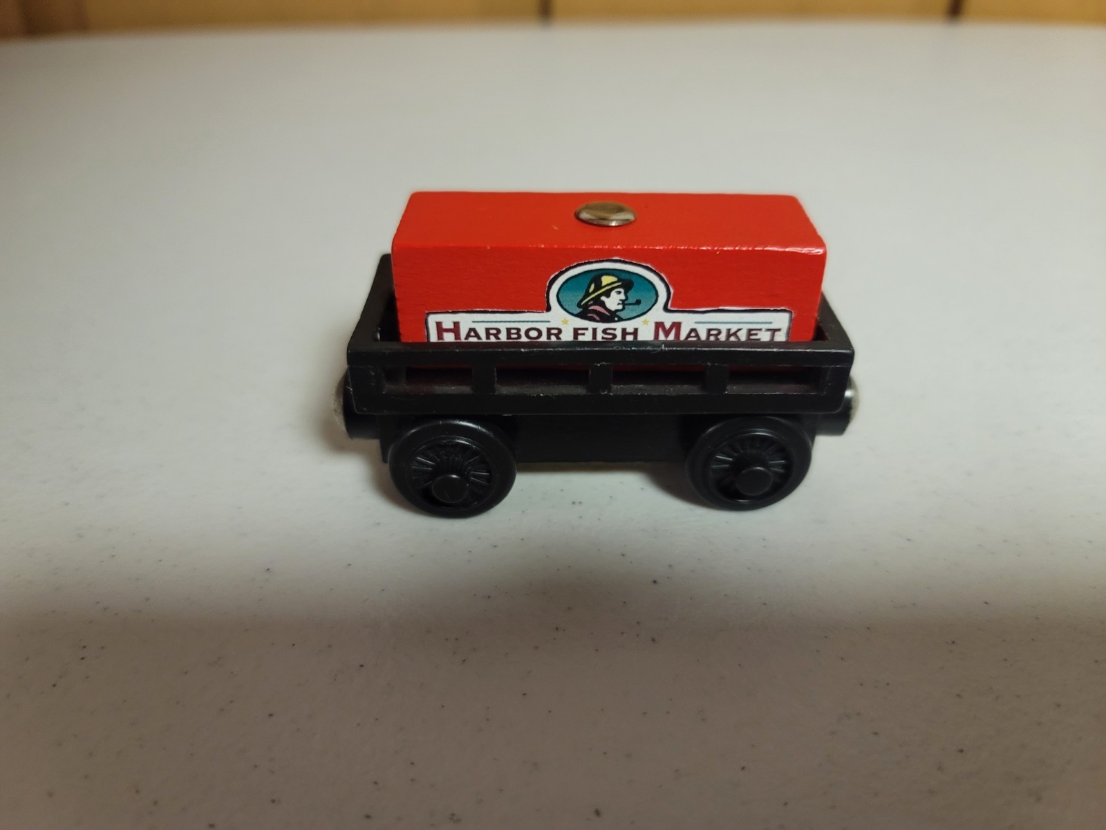 Thomas Wooden Railway Cargo Car With Red Fish theme Magnetic Cargo