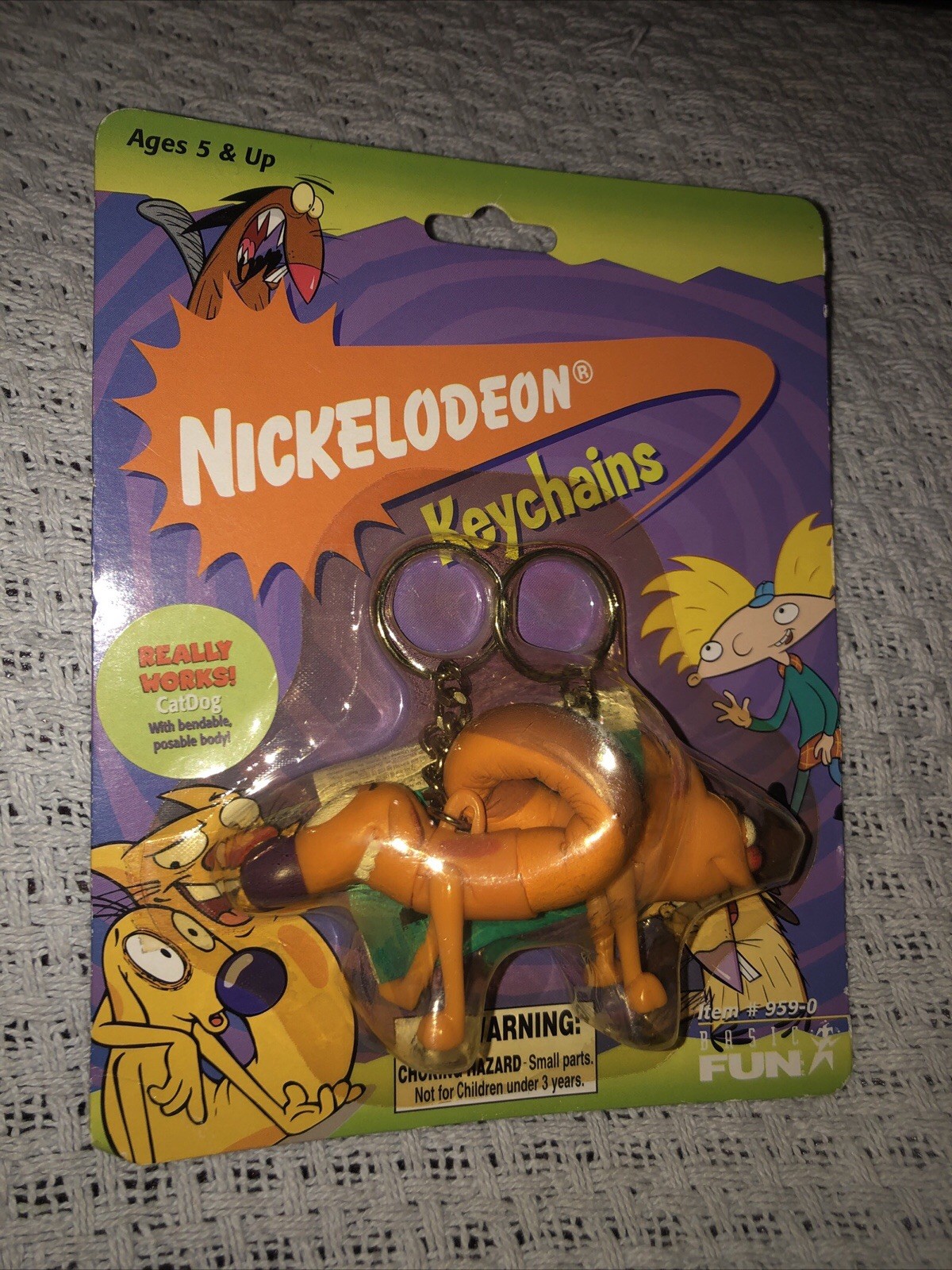 CatDog NICKELODEON Basic Fun Keychain 957-0 Sealed 1999 Cartoon Figure Toy Cat