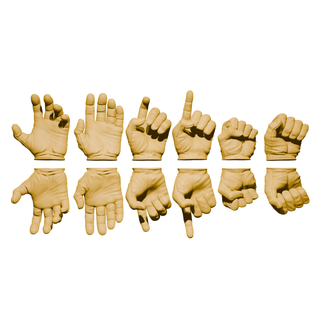 1/12 Scale Hands: Leather Gloved (Multiple Color Options)