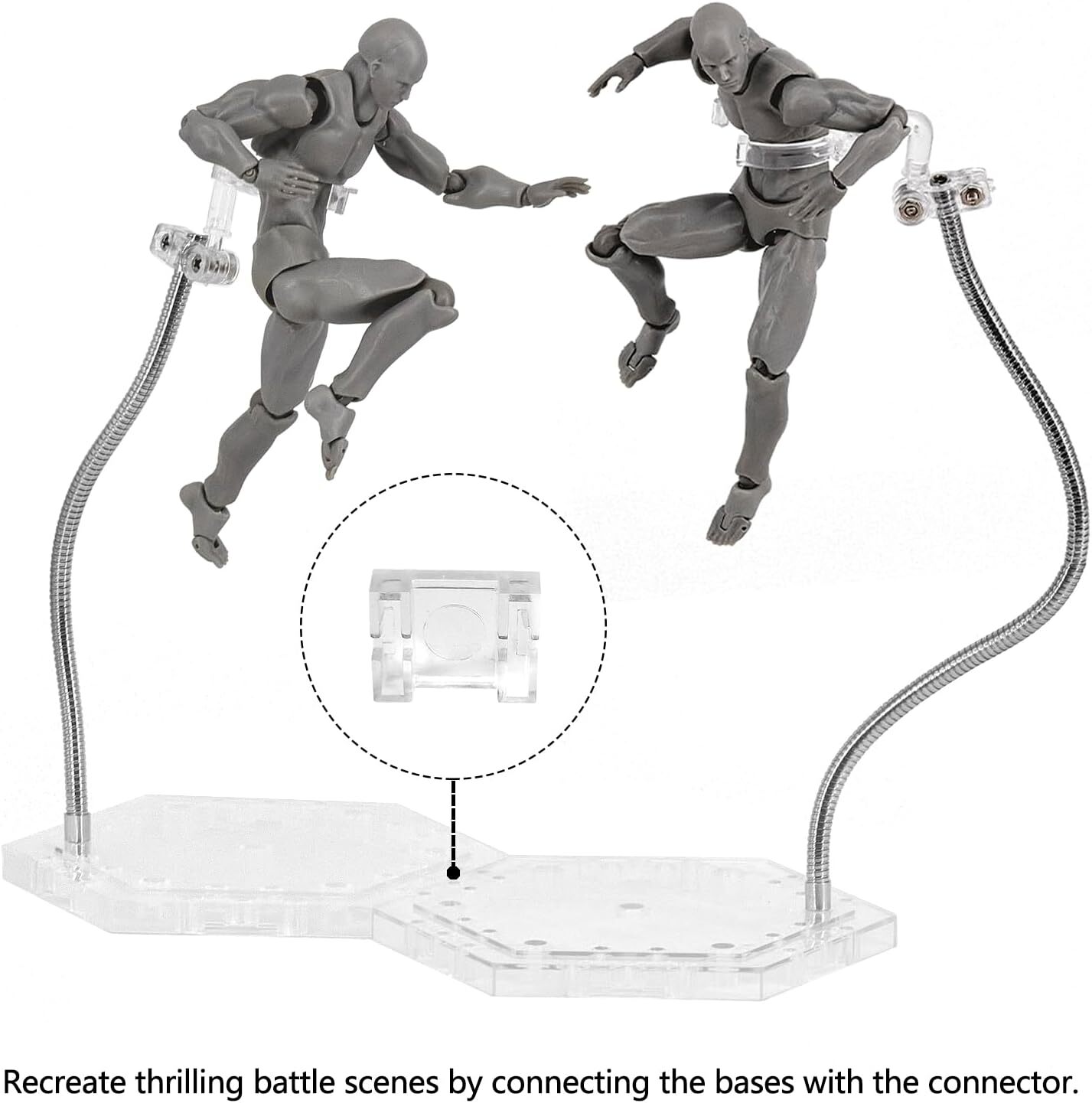 Action Figure Stand with Adjustable Metal Support Arm, Action Figure 2Pcs Clear