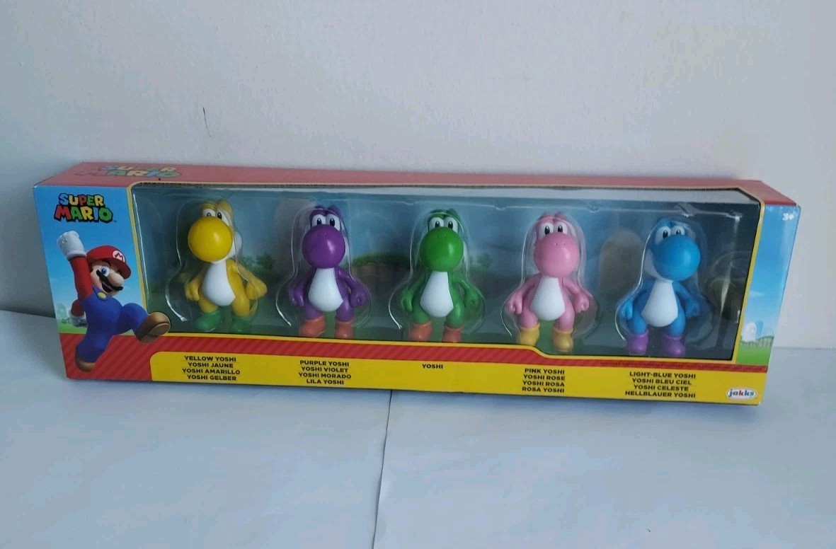 Super Mario Yoshi Multi Pack Yellow Purple Green Pink Blue Jakks Pacific 2.5&Prime;