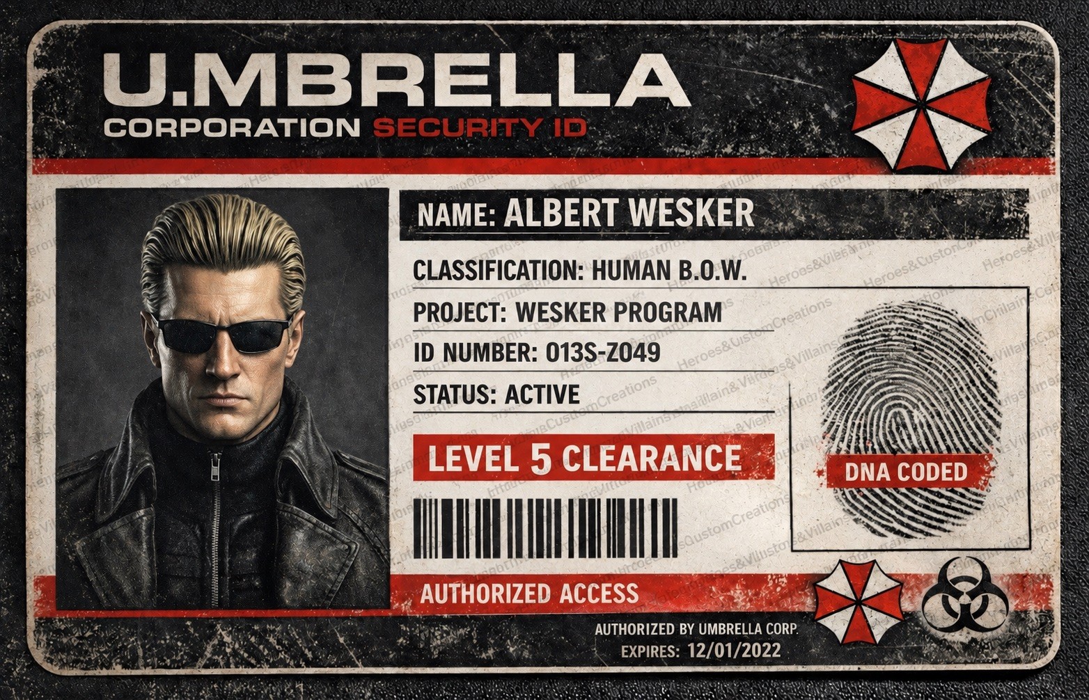 Albert Wesker Umbrella Corporation ID Card from Resident Evil Villain collection
