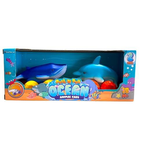 Push &lsquo;N Pull Ocean Animal Cars – Cute Whale and Dolphin – For 18 months+ / 13z