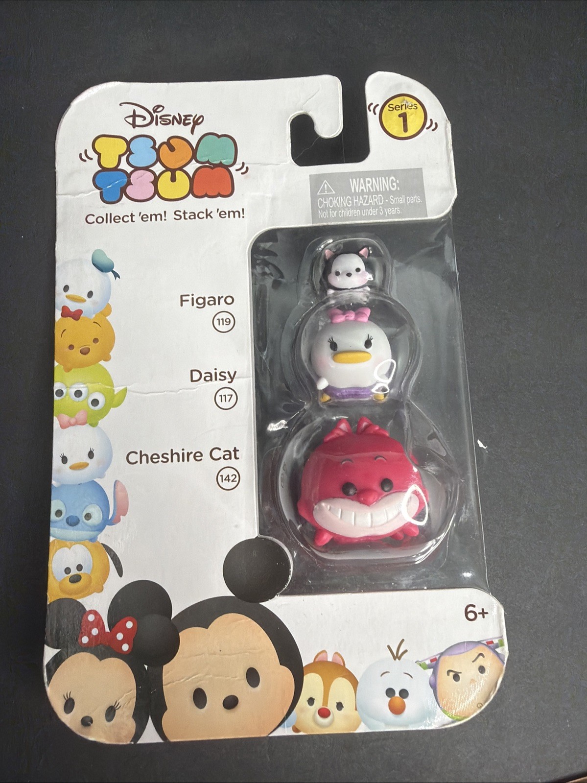 2016 Disney Tsum Tsum 3 Figure Pack Series 1 Figaro Daisy Cheshire Cat Stack NEW