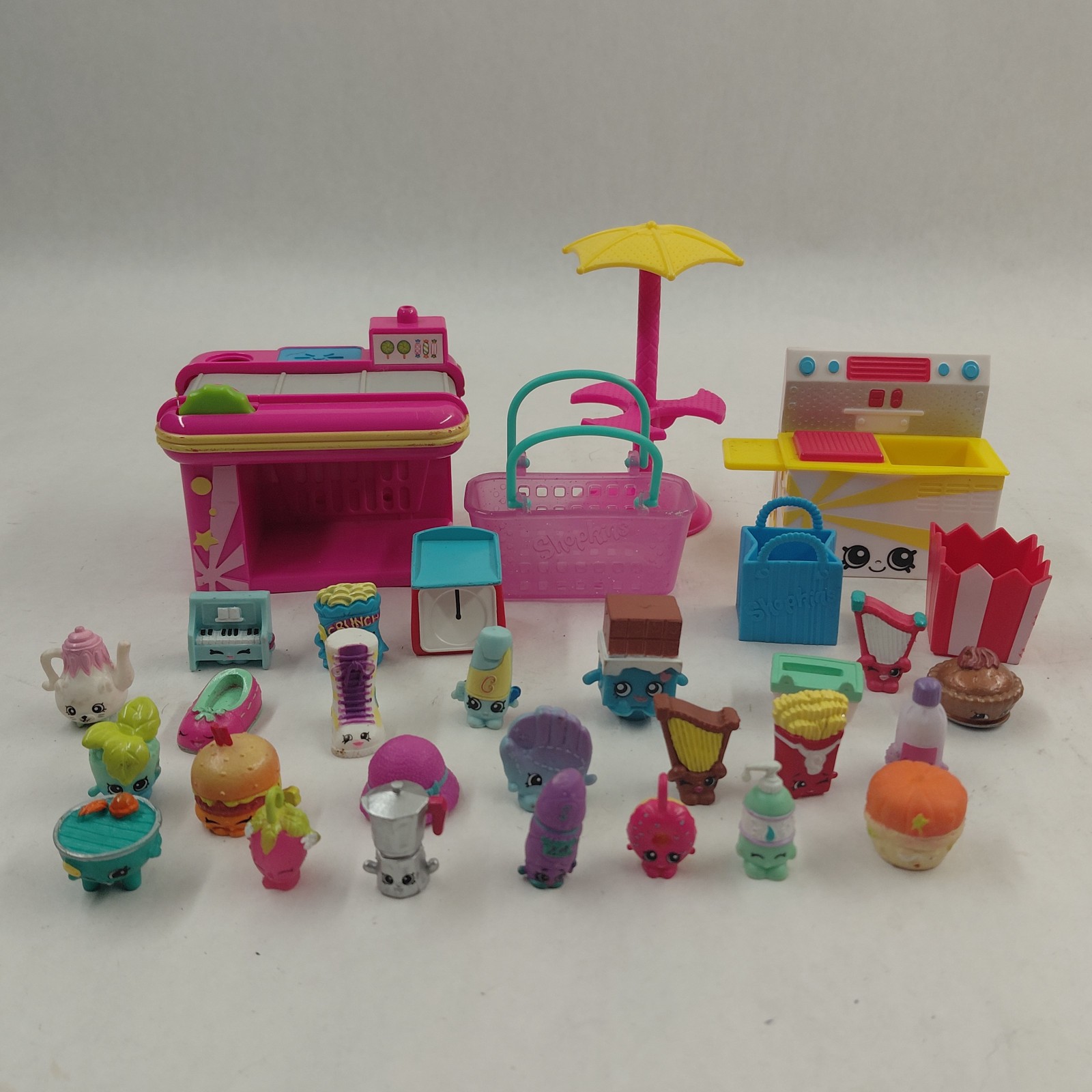 Shopkins Food Fair Sweet Treat Display Case & Small Mart Lot 31 pieces