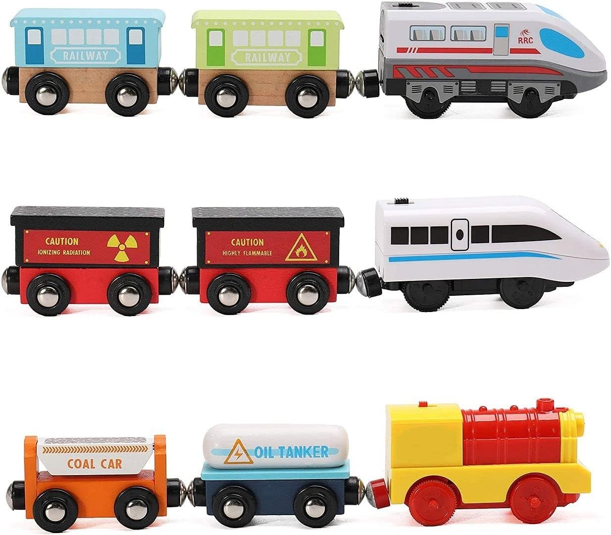 On Track USA Wooden Trains Set Motorized Action Trains 9 Piece Battery Operated