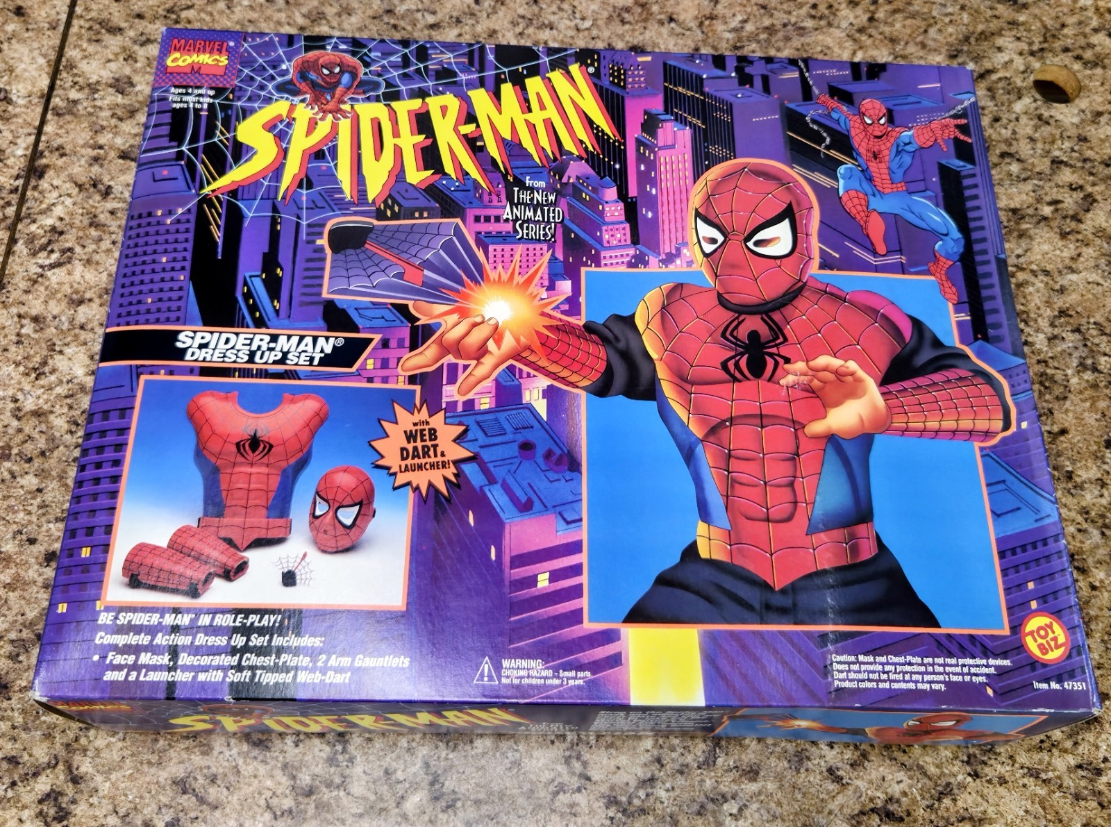 Vtg Toy Biz Marvel Spiderman Dress Up Set Web Dart Launcher Costume Cosplay