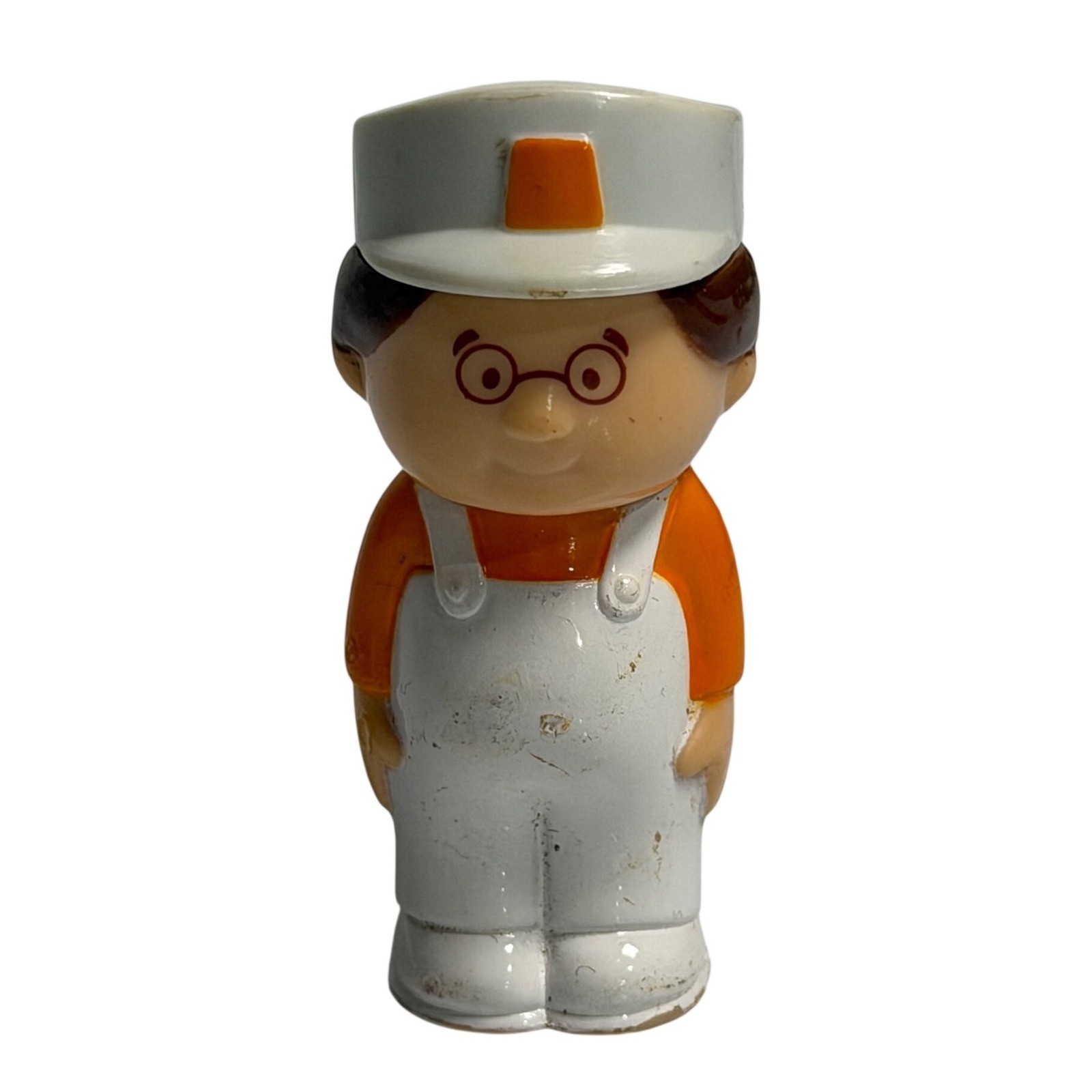 VTG Playskool Figure Orange White Worker Boy Glasses Hat 1988 Toy Collectible