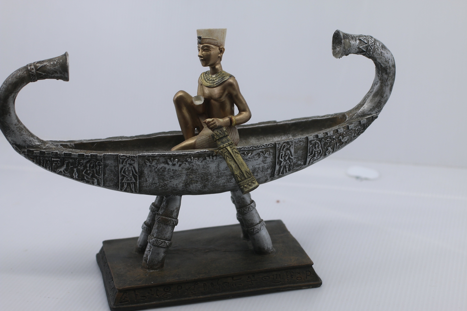 Goddess Isis on The Nile Statue Egypt, Queen Cleopatra Lotus Boat, Collectable.