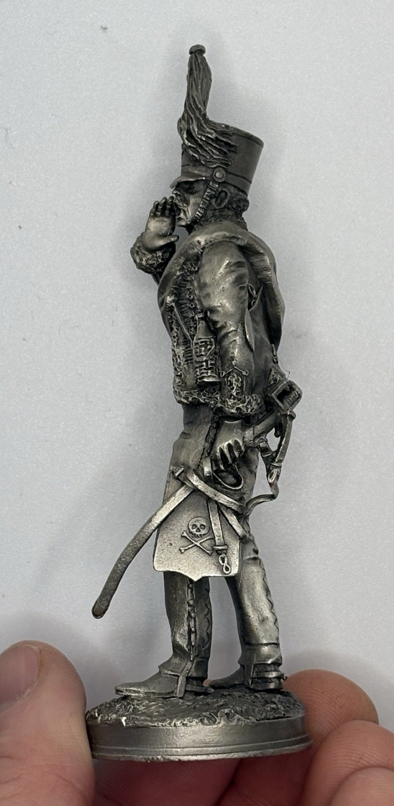 Vintage 4.5 In German 1812 Braunschweig Hussar Pewter Figurine