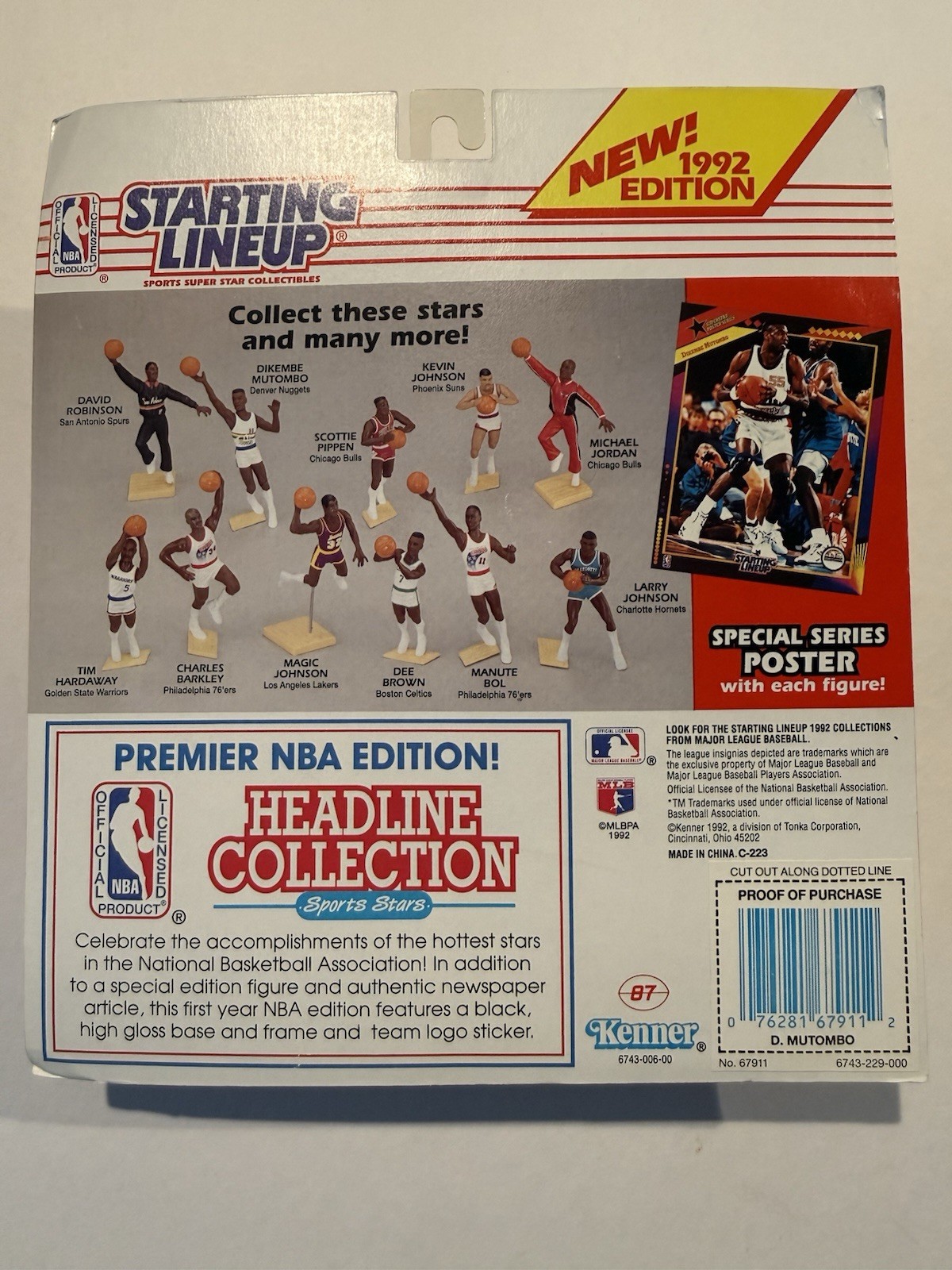 💥🏀 1992 DIKEMBE MUTOMBO Starting Lineup, Denver Nuggets, Card & Poster 🏀💥