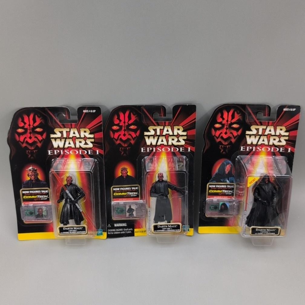 Vintage Hasbro Star Wars Episode I Darth Maul CommTech Figures Lot Of 3 1999