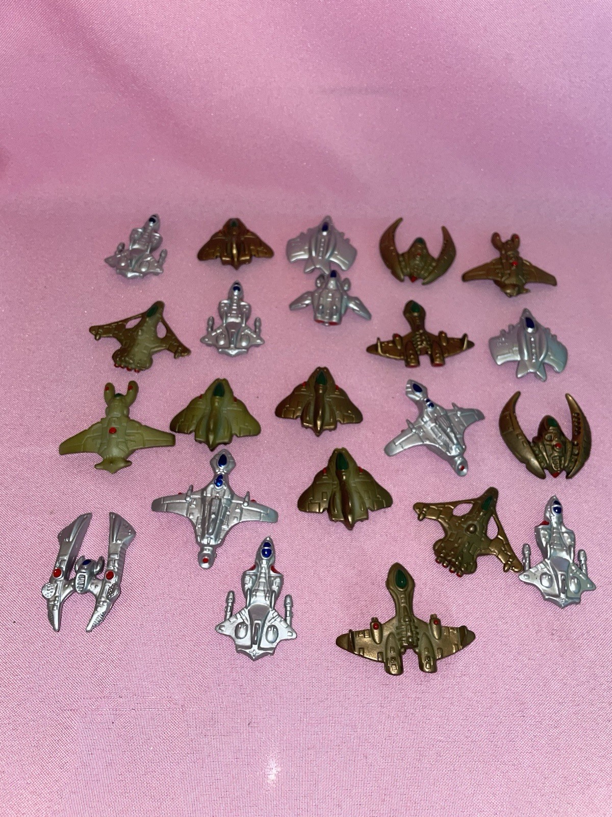 22 Miniature 1.5”-2” Plastic Alien Space Ships Silver Copper Green Colored
