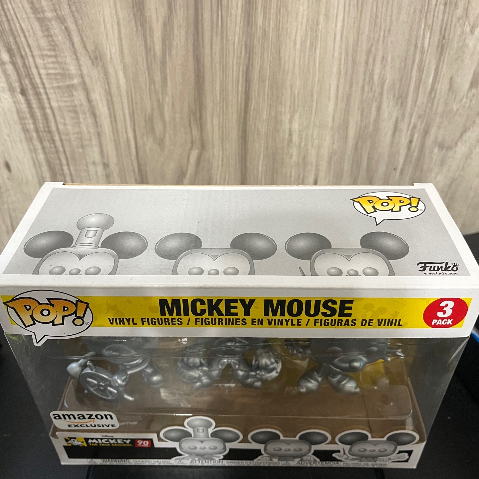 FUNKO POP! MICKEY MOUSE 90 YEARS AMAZON EXCLUSIVE 3 PACK SILVER VINYL FIGURE NEW