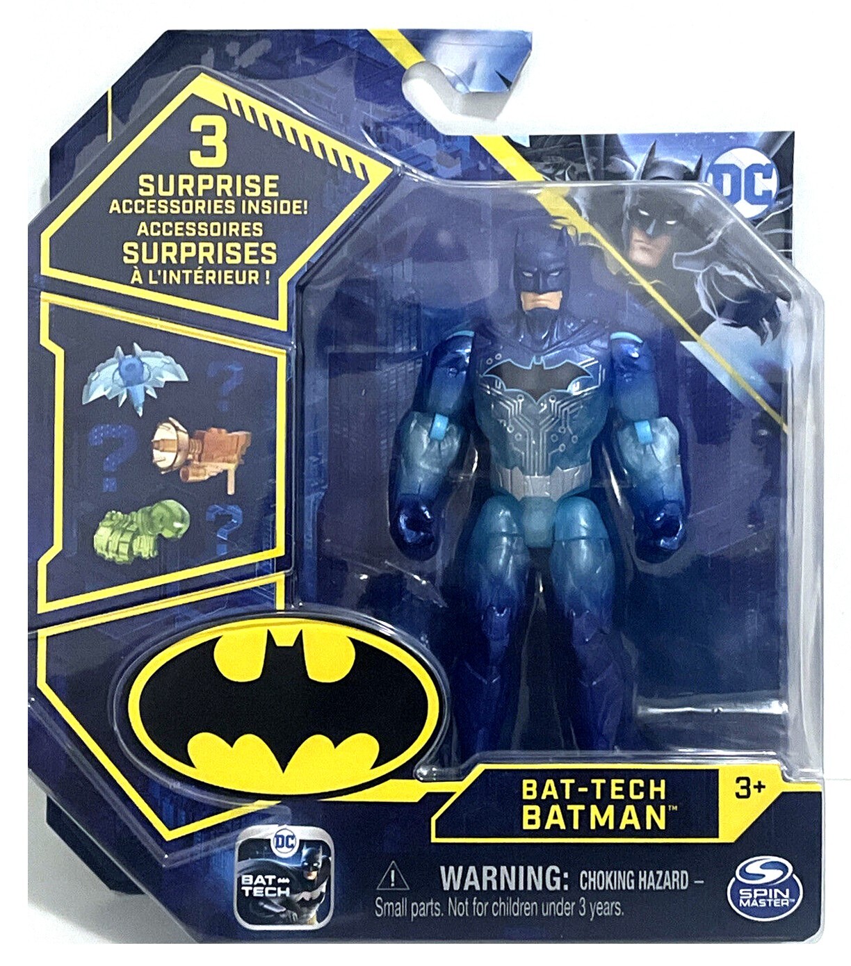 BAT-TECH BATMAN dc figure spin master NEW caped crusader clear transparent blue