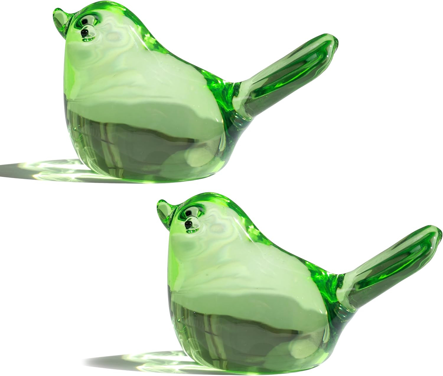 H&D HYALINE & DORA Set of 2 Handmade Glass Bird Figurine Blown Glass Birds Ornam