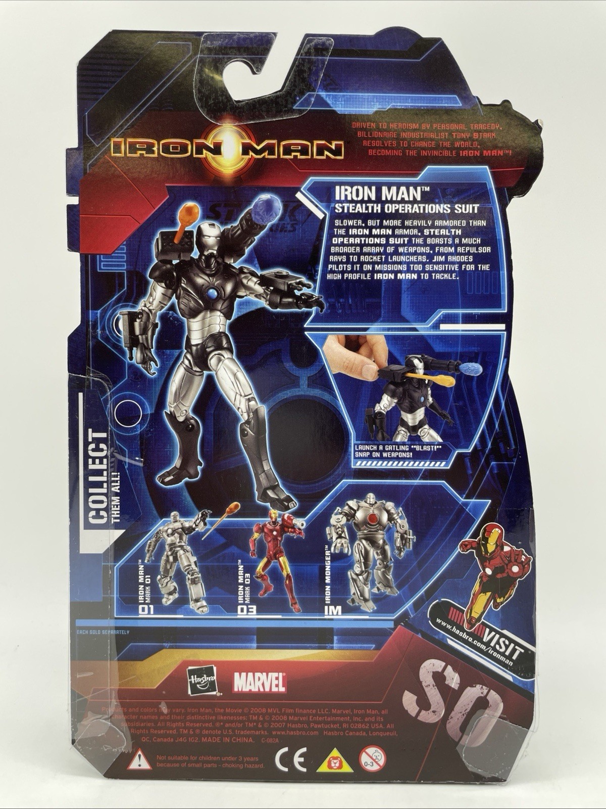 Marvel Iron Man Stealth Operations Suit Action Figure Launching Gatling Blast