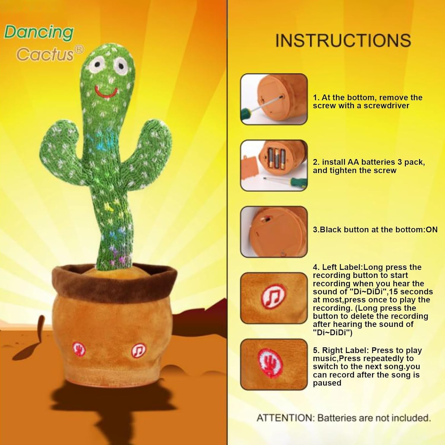 Interactive Dancing Cactus Toy for Toddlers Babies Kids Learning Gift