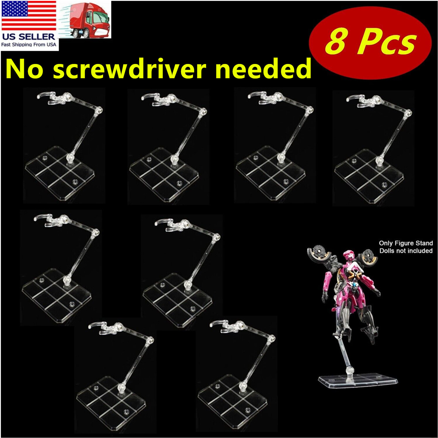 8 Pc HG144 Adjustable Action Figure Display Holder Base Doll Model Support Stand