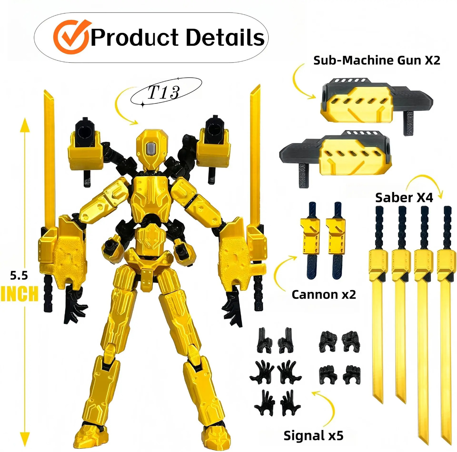 CKWW Lucky Dummy 13 3D Printed Robot Action Figure with Weapons Set NEW