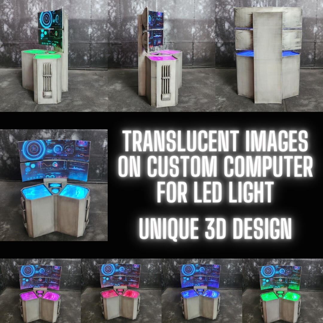 1 CUSTOM COMPUTER STATION With LED Light, For 1:12 Scale Figures, Custom Design