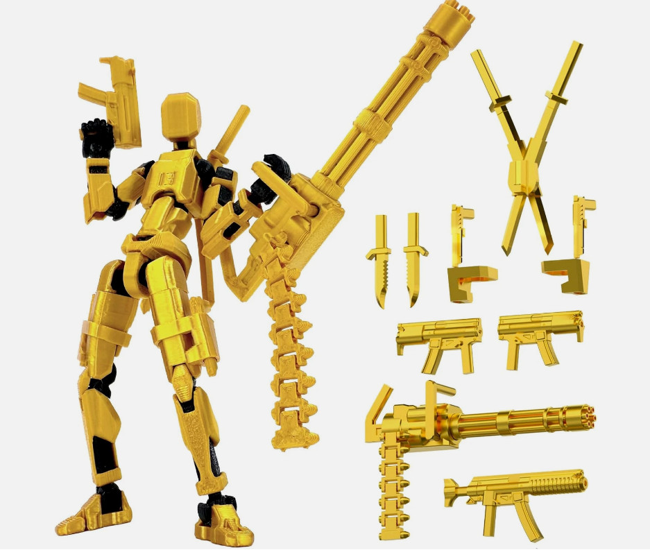 Gold Titan 13 Dummy Action Figure w/ Gatling Gun Sword Weapons Articulate