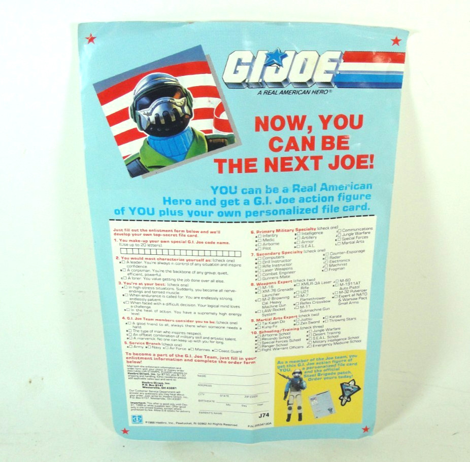 GI Joe Steel Brigade 1986 Mail Away Order Form Insert Offer Hasbro Original Vtg