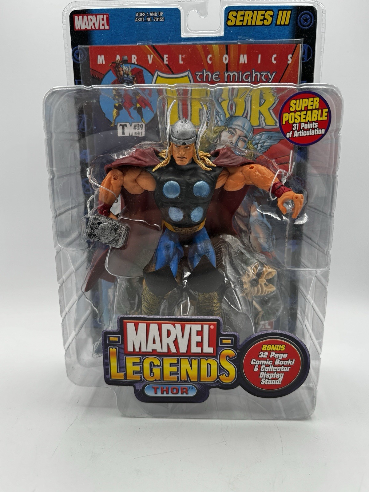 Vintage NEW 2002 MARVEL LEGENDS THOR SERIES 3 TOYBIZ ACTION FIGURE W/ COMIC BOOK